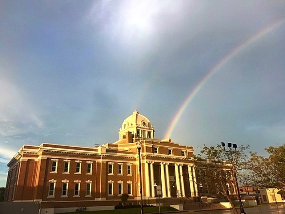 courthouse and rainbow